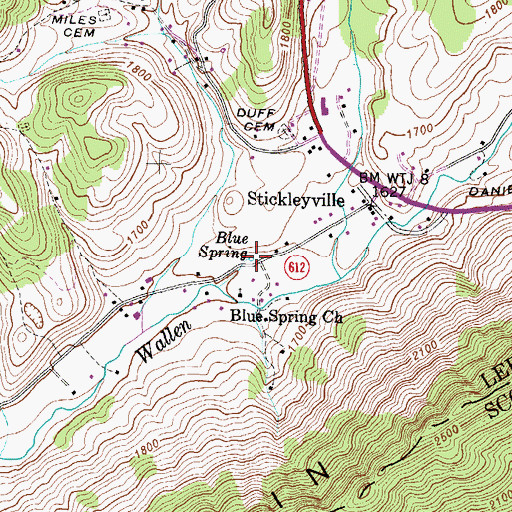 Topographic Map of Blue Spring, VA