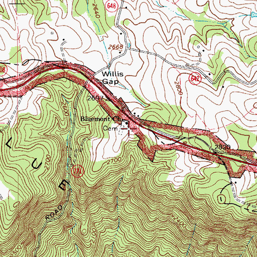 Topographic Map of Bluemont Church, VA