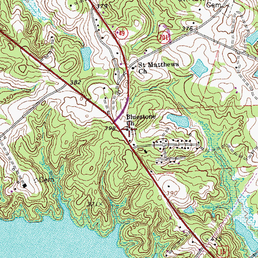 Topographic Map of Bluestone Church, VA