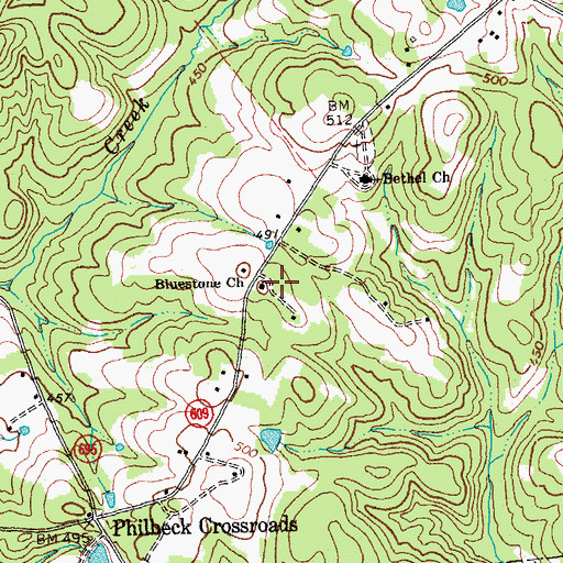 Topographic Map of Bluestone Baptist Church, VA