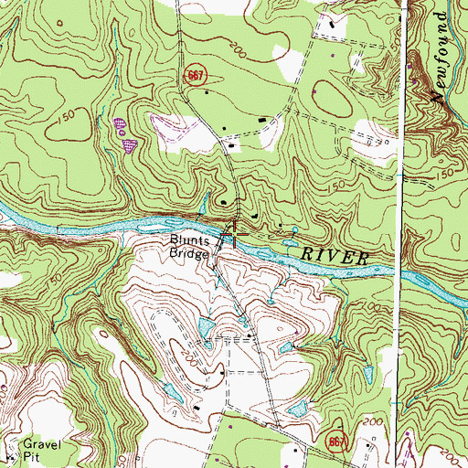 Topographic Map of Blunts Bridge, VA