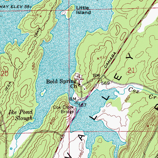 Topographic Map of Bold Springs Cemetery, AL