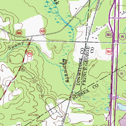 Topographic Map of Bolling Swamp, VA