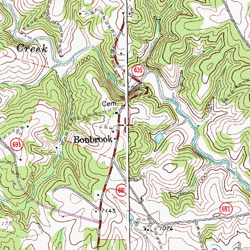 Topographic Map of Bonbrook, VA
