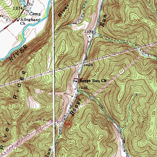Topographic Map of Bonys Run Church, VA