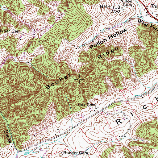 Topographic Map of Booher Ridge, VA