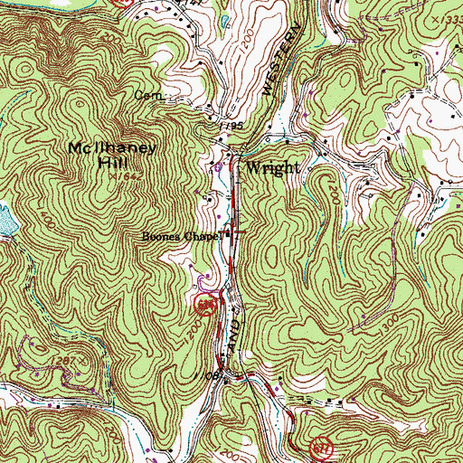 Topographic Map of Boones Chapel, VA