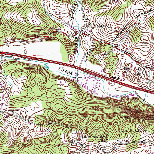 Topographic Map of Boozy Creek, TN