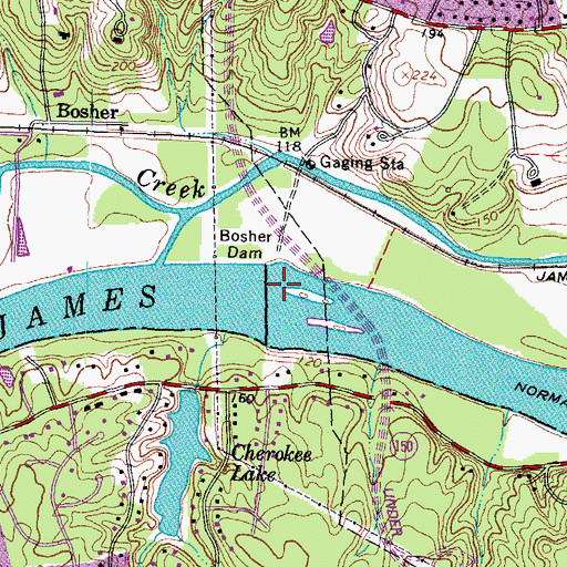 Topographic Map of Bosher Dam, VA