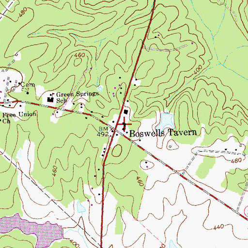 Topographic Map of Boswells Tavern, VA