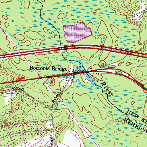Topographic Map of Bottoms Bridge, VA