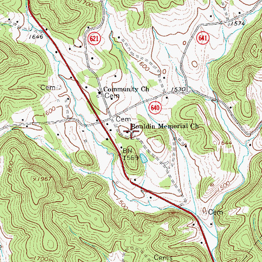 Topographic Map of Bouldin Memorial Church, VA