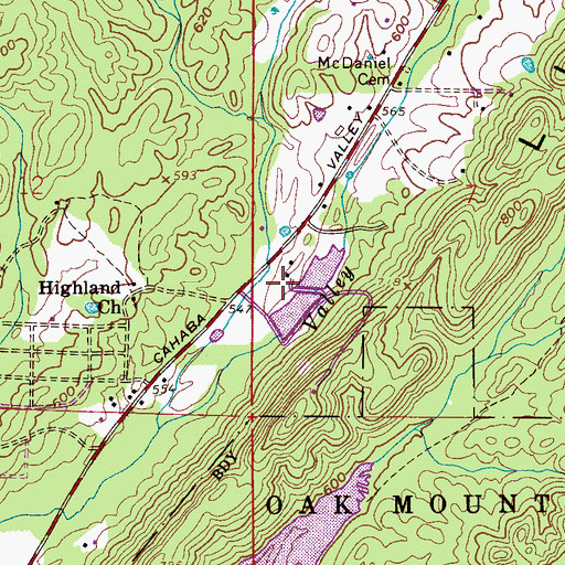 Topographic Map of Briarwood Church, AL