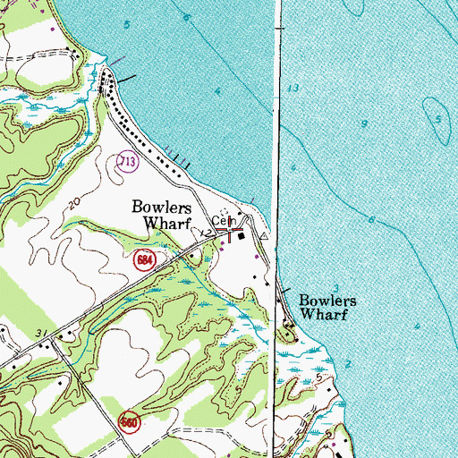 Topographic Map of Bowlers Wharf, VA