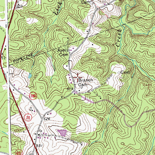 Topographic Map of Branch Cemetery, VA