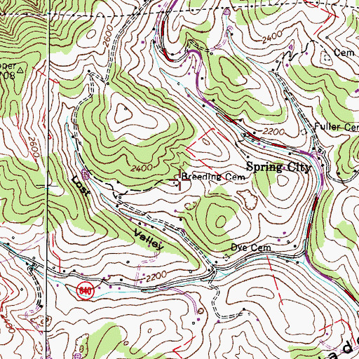 Topographic Map of Breeding Cemetery, VA