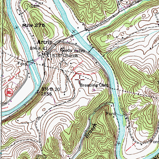 Topographic Map of Breeding Cemetery, VA