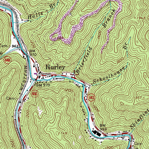 Topographic Map of Brierfield Branch, VA