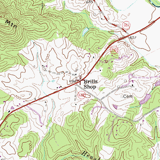 Topographic Map of Brills Shop, VA