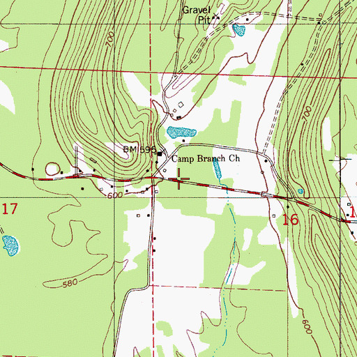 Topographic Map of Camp Branch, AL