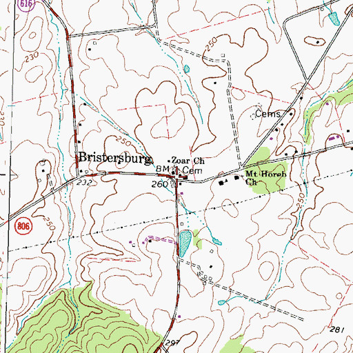 Topographic Map of Bristersburg, VA