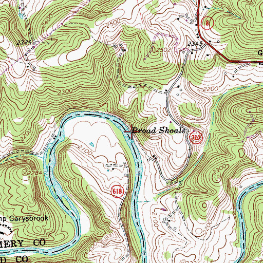 Topographic Map of Broad Shoals, VA
