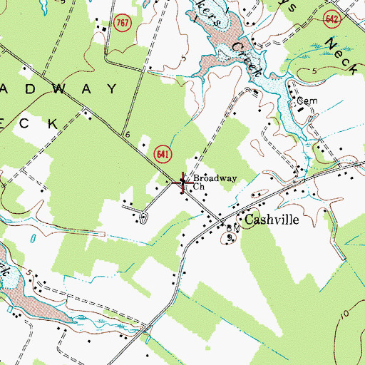 Topographic Map of Broadway Church, VA