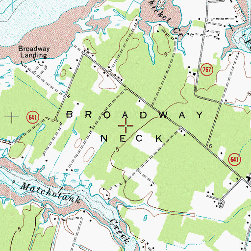 Topographic Map of Broadway Neck, VA