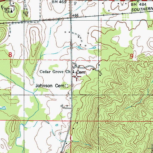Topographic Map of Cedar Grove Cemetery, AL