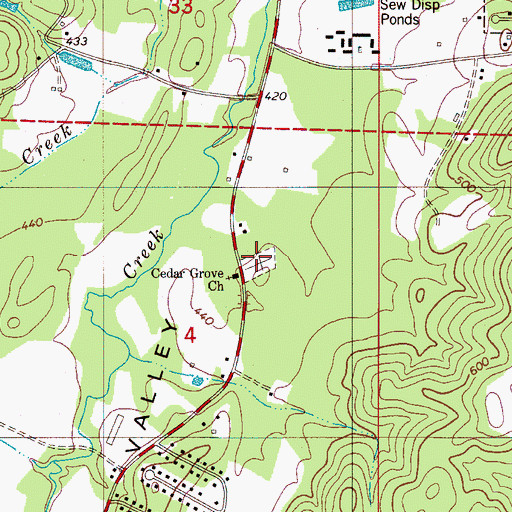 Topographic Map of Cedar Grove Cemetery, AL