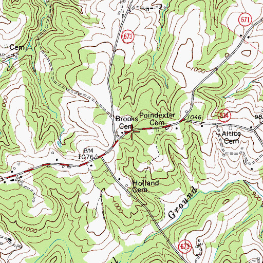 Topographic Map of Brooks Cemetery, VA