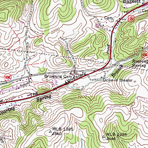 Topographic Map of Browning Cemetery, VA