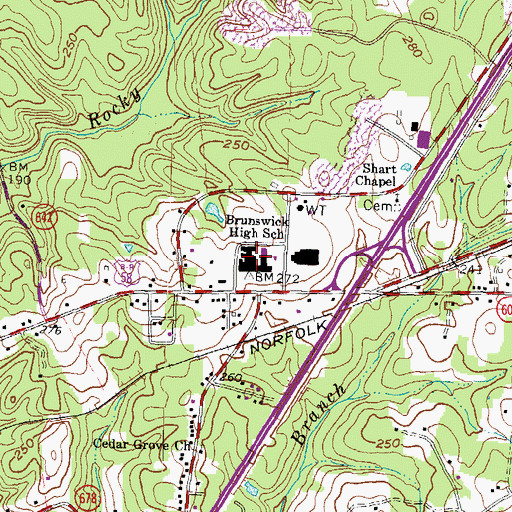 Topographic Map of Brunswick High School, VA