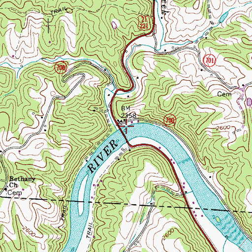 Topographic Map of Brush Creek, VA