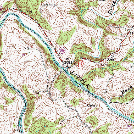 Topographic Map of Brush Creek, VA