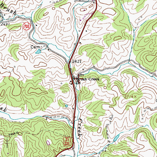 Topographic Map of Brush Creek Church, VA
