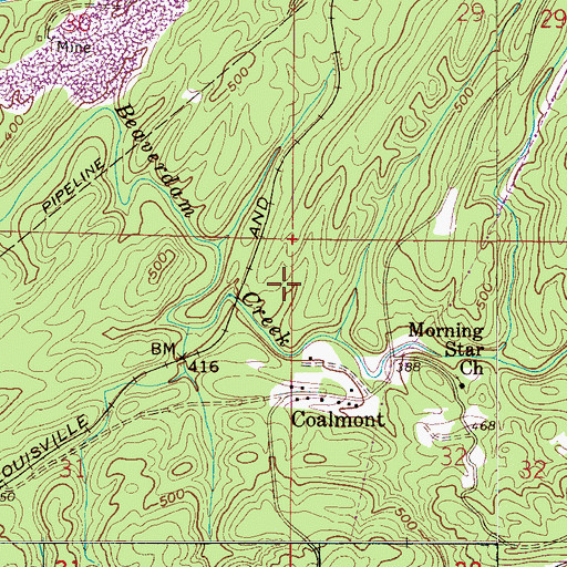 Topographic Map of Coalmont Mine, AL