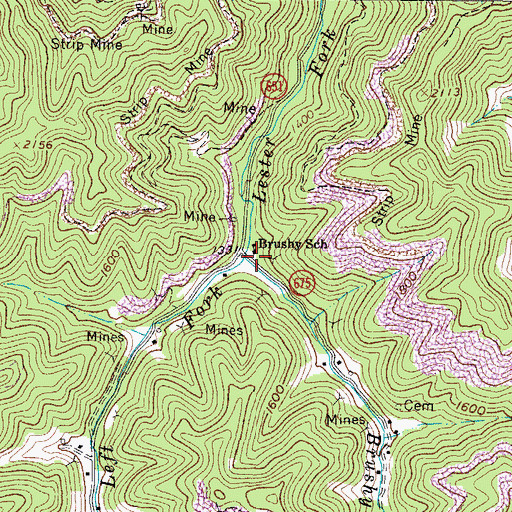 Topographic Map of Brushy School, VA