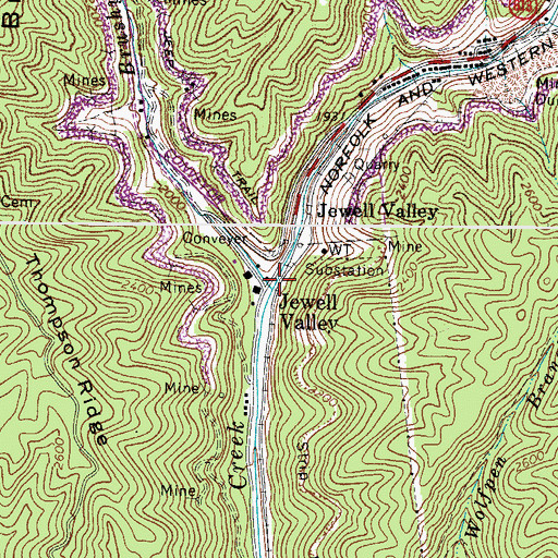 Topographic Map of Brushytop Fork, VA