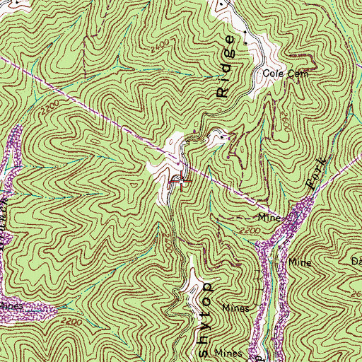 Topographic Map of Brushytop Ridge, VA
