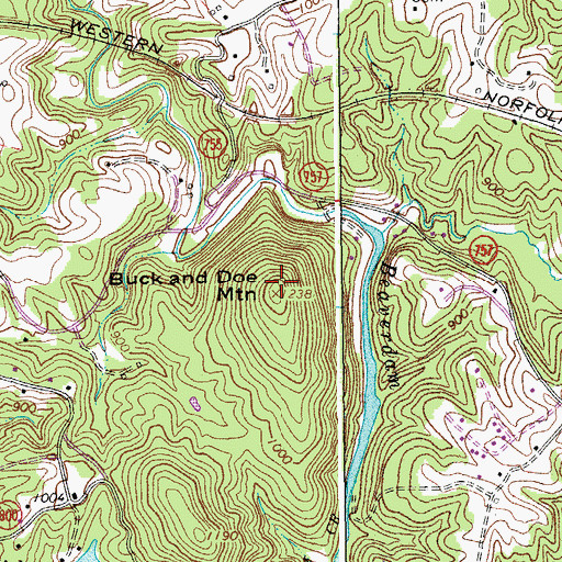 Topographic Map of Buck and Doe Mountain, VA