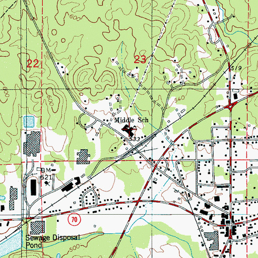 Topographic Map of Columbiana Middle School, AL