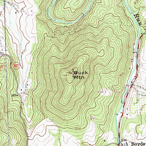 Topographic Map of Buck Mountain, VA