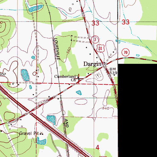 Topographic Map of Cumberland Church, AL