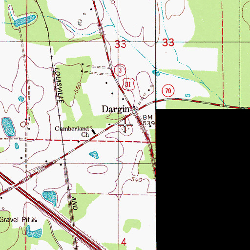 Topographic Map of Dargin Cemetery, AL