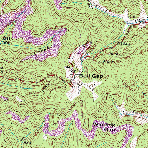 Topographic Map of Bull Gap, VA