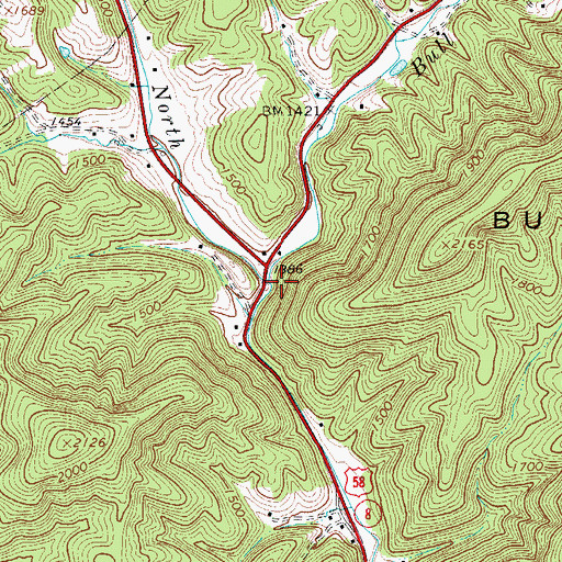 Topographic Map of Bull Mountain Fork, VA