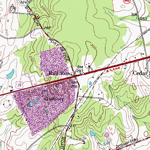 Topographic Map of Bull Run, VA
