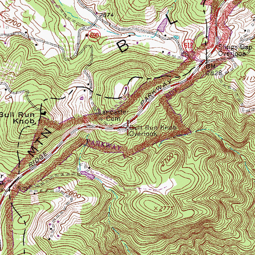 Topographic Map of Bull Run Knob Overlook, VA