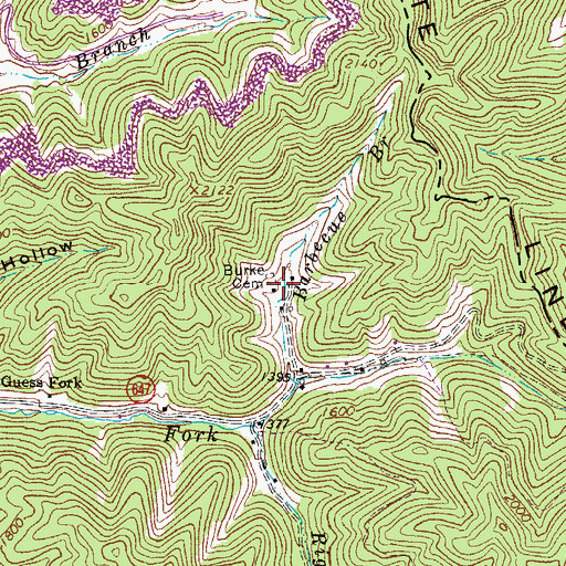 Topographic Map of Burke Cemetery, VA